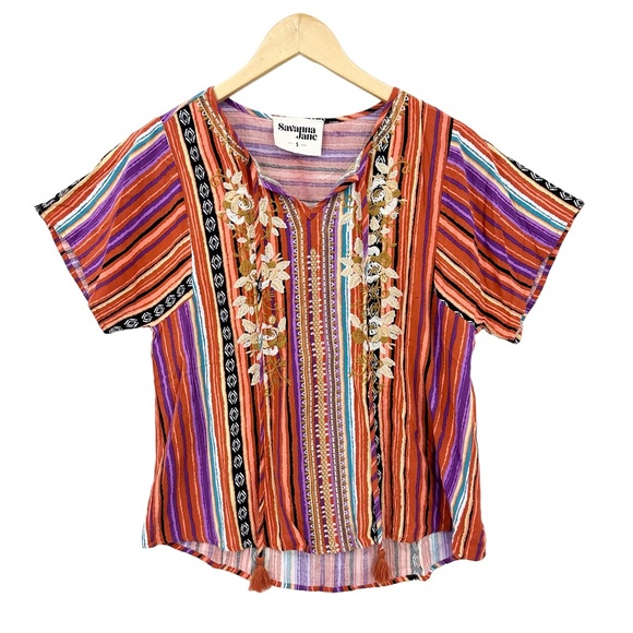 SAVANNA JANE Blouse Mazie Embroidered Lightweight Boho - Picture 1 of 10